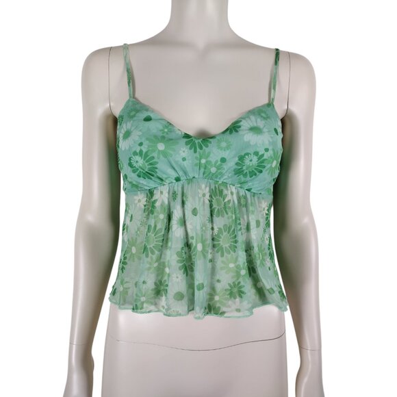 Vintage 1990s Green Floral Sweetheart Neck Spaghetti Strap Crop Top Size S - Picture 1 of 10